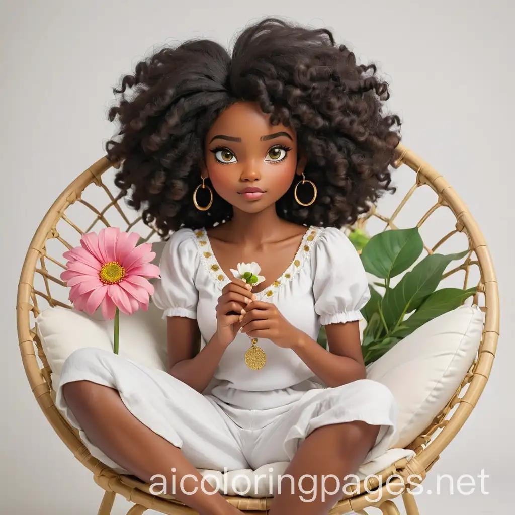 DarkSkinned-Woman-Enjoying-a-Pink-Flower-in-a-Papasan-Chair