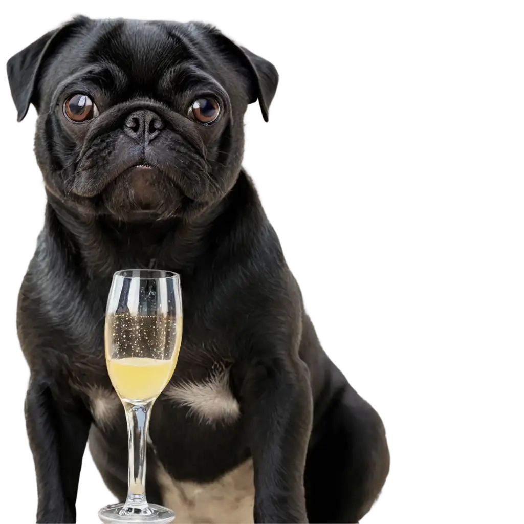 Charming-Black-Pug-Drinking-Champagne-at-the-Beach-HighQuality-PNG-Image