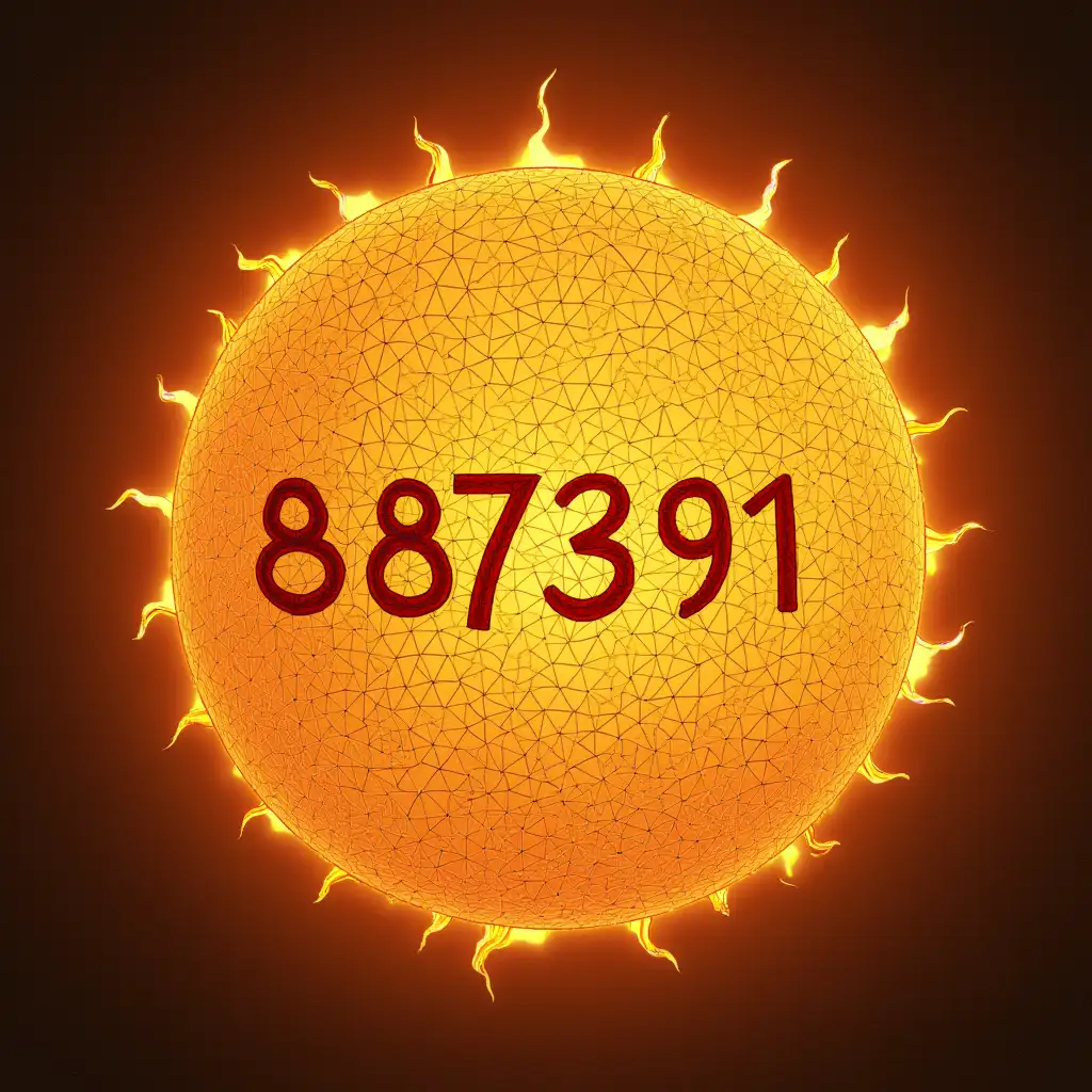 Write the numbers 887391 in the center of the sun. A hexagon is nearby, connected by faces at one point from above