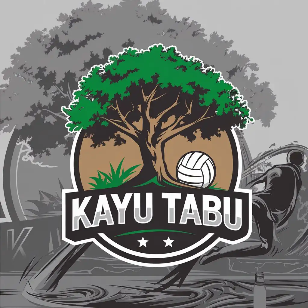 LOGO Design For Kayu Tabu Circle Logo with Tree Volleyball and Dynamic Smash