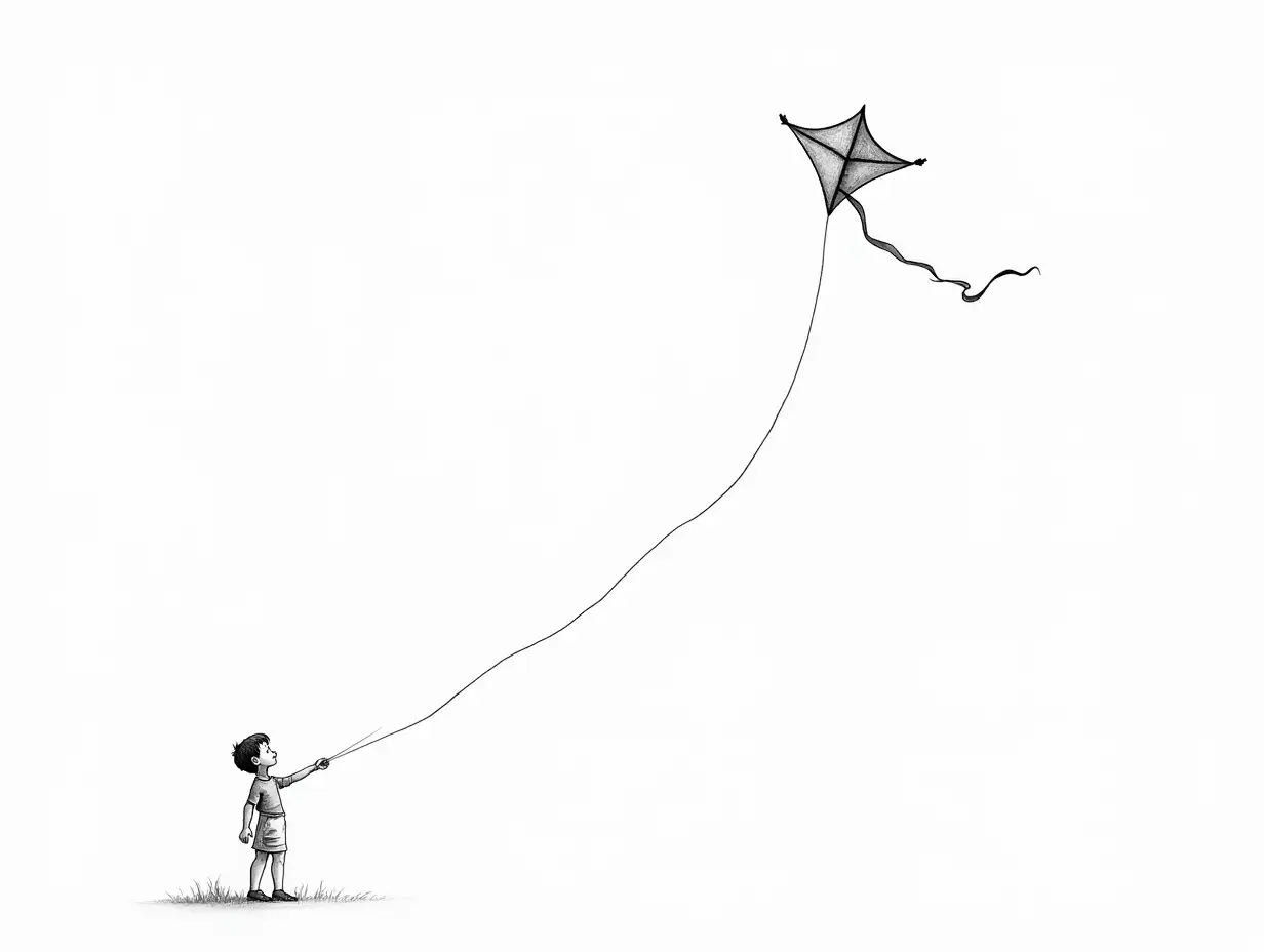 Joyful-Boy-Flying-Kite-in-Abstract-Minimalist-Line-Art