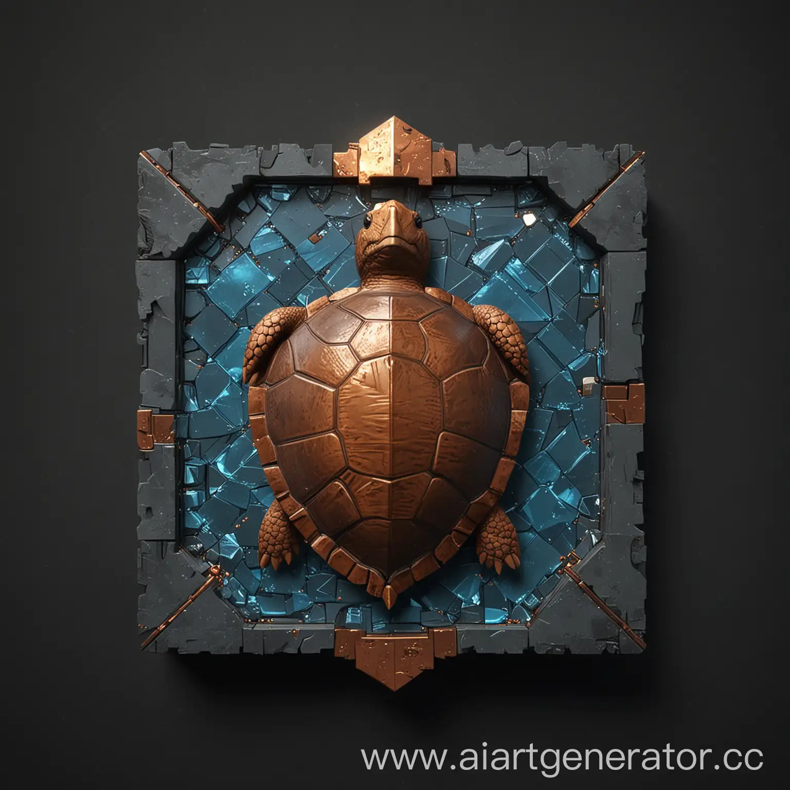 Minecraft-Turtle-Shell-Emblem-in-Deep-Slate-and-Copper-Block-Style