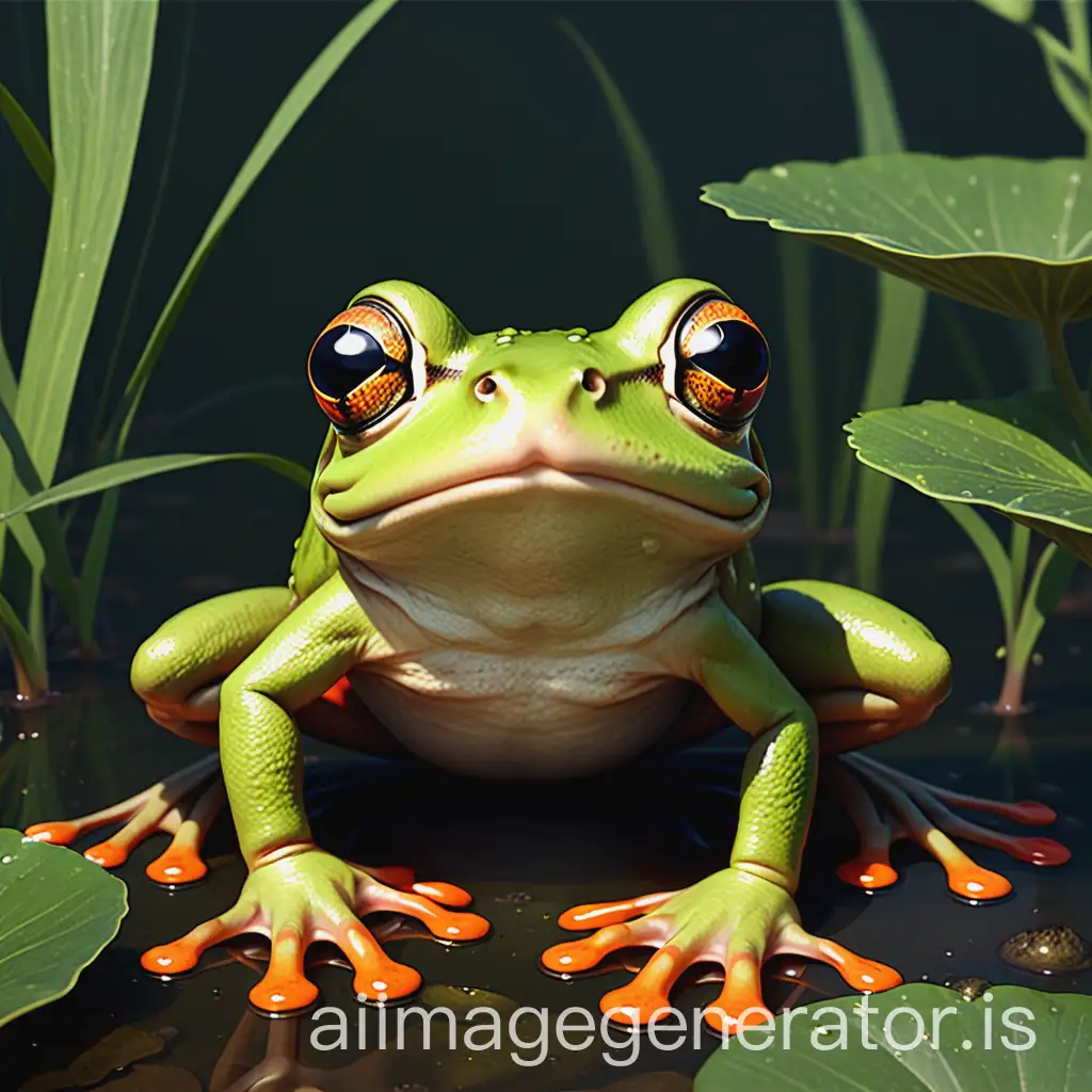 Playful-Frog-in-a-Lush-Pond-Environment