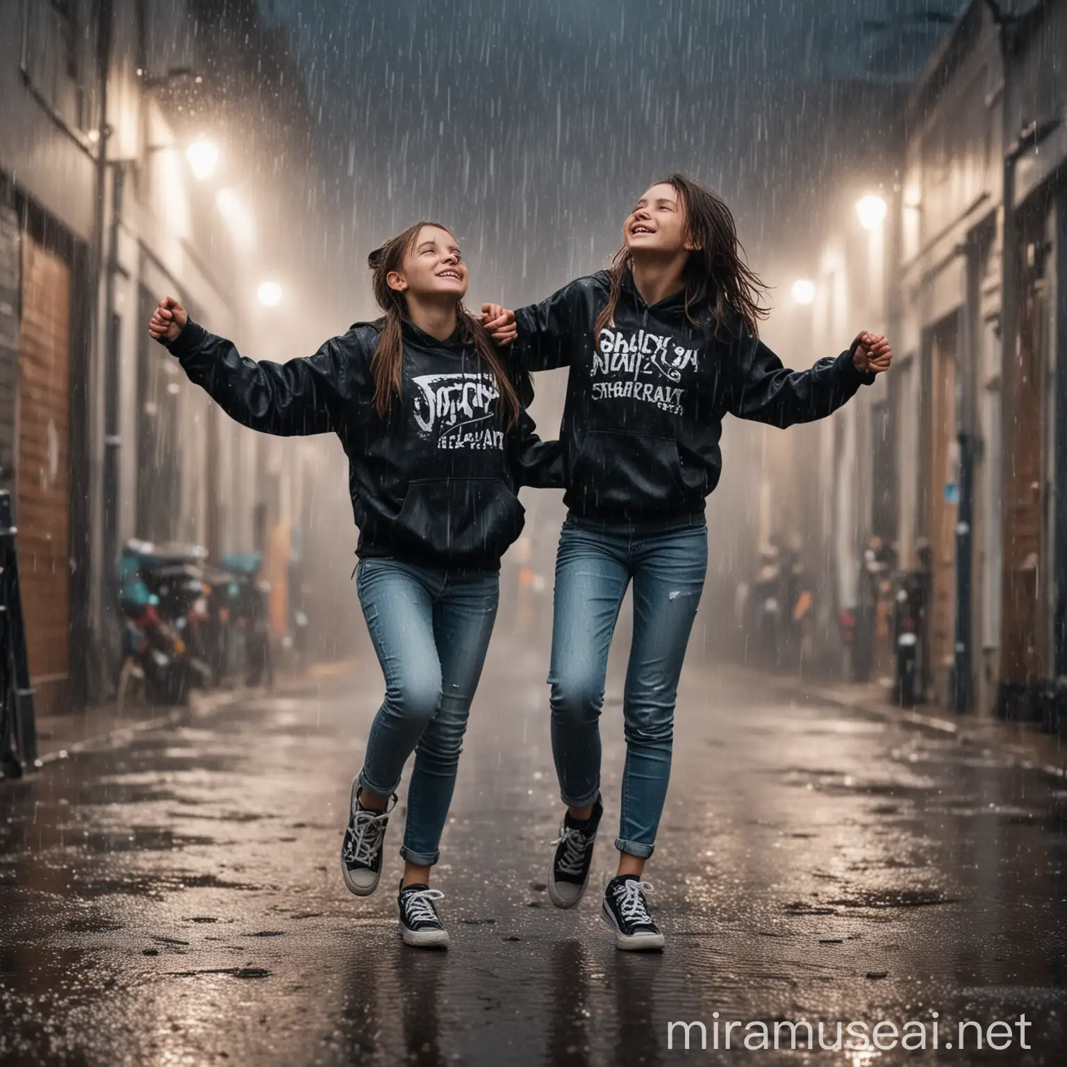 Children Dancing Joyfully in the Rain