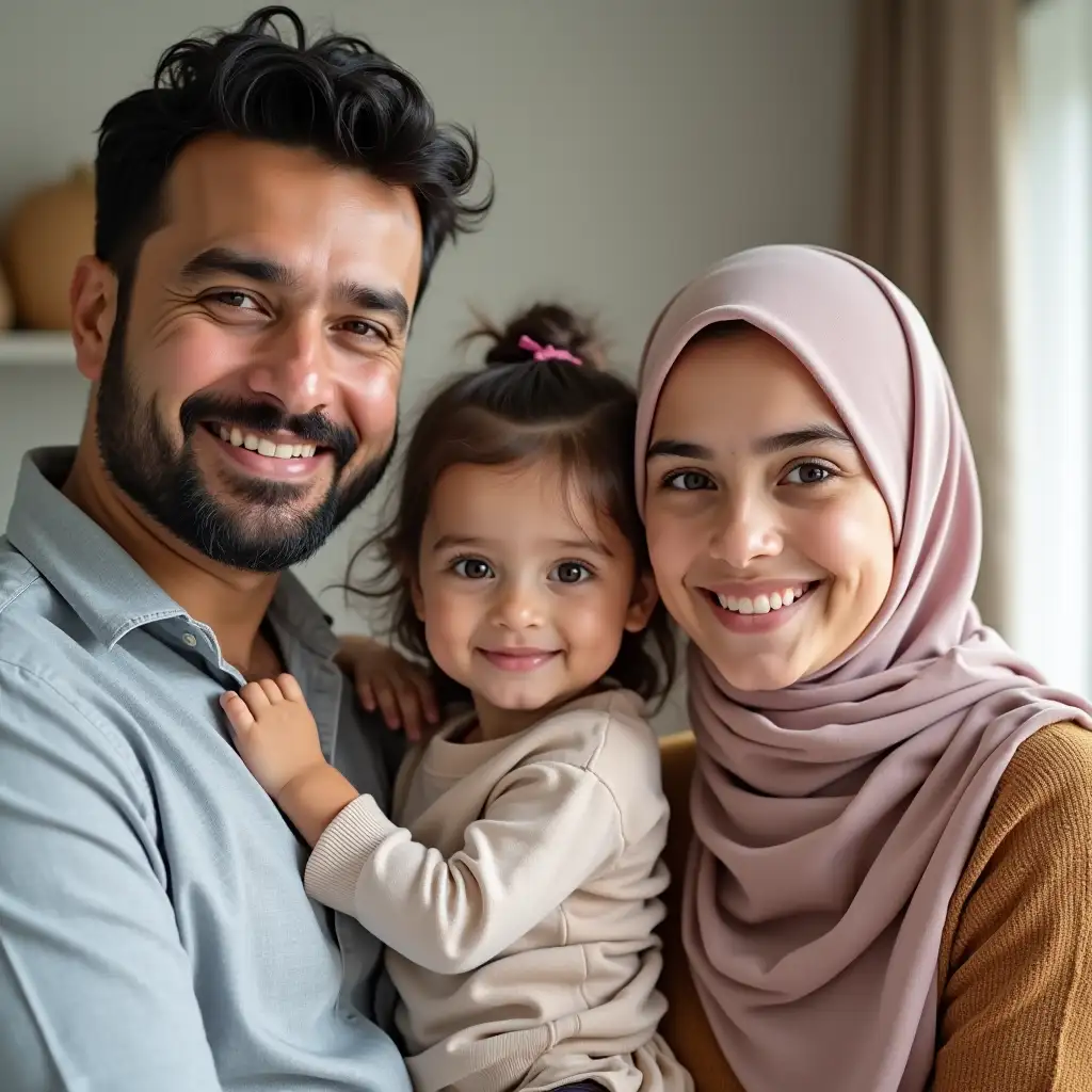 Happy-Family-Smiling-Together-with-Mother-and-Daughter-in-Hijabs