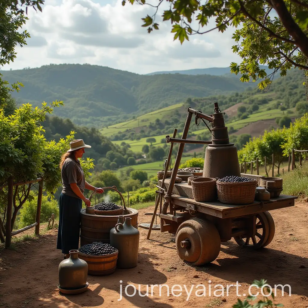 Countryside-Vineyard-Harvest-with-Traditional-Tools-and-Peasant-Woman-from-Ica-Peru