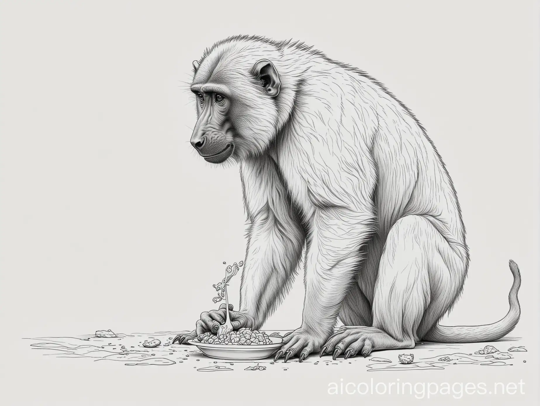 Simple-Line-Art-Coloring-Page-of-Baboons-Eating