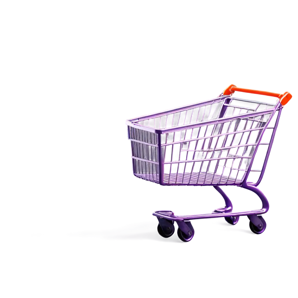 shopping cart moving fast against dark purple background; one-point perspective; low key space above for text.