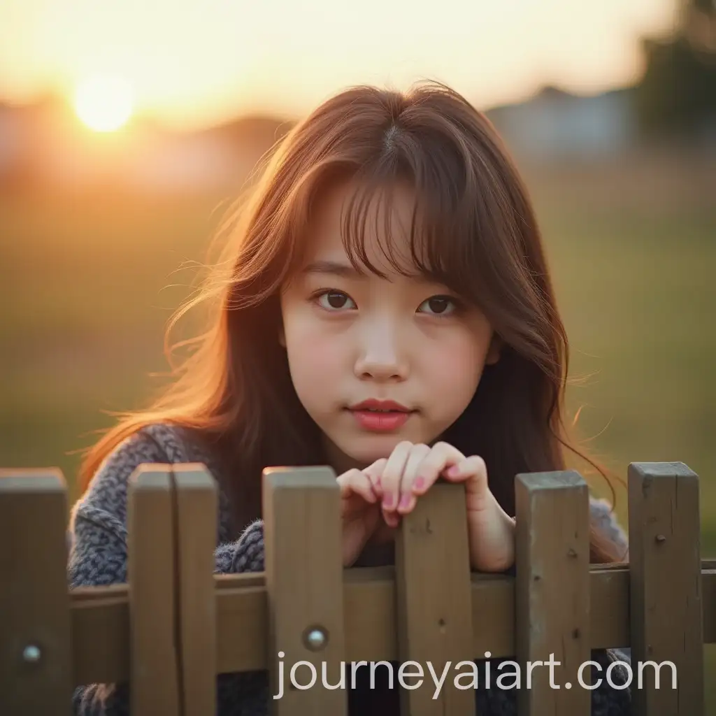 Wasian-Kpop-Girl-Idol-Peeking-from-Fence-in-Morning-Light