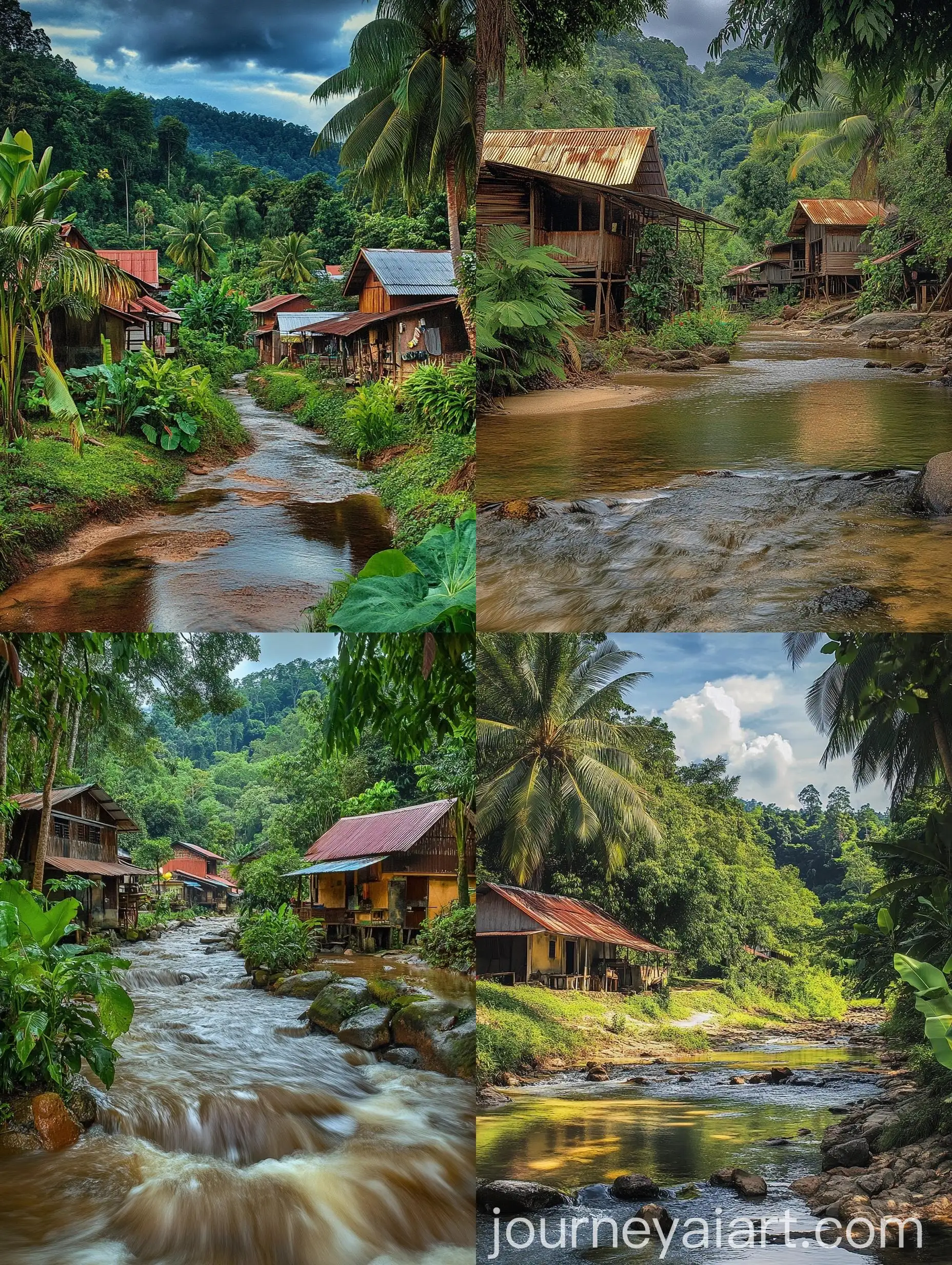 Hyperrealistic-HDR-Photo-of-a-Small-Malaysian-Village-in-Lush-Tropical-Vegetation-with-Flowing-Water