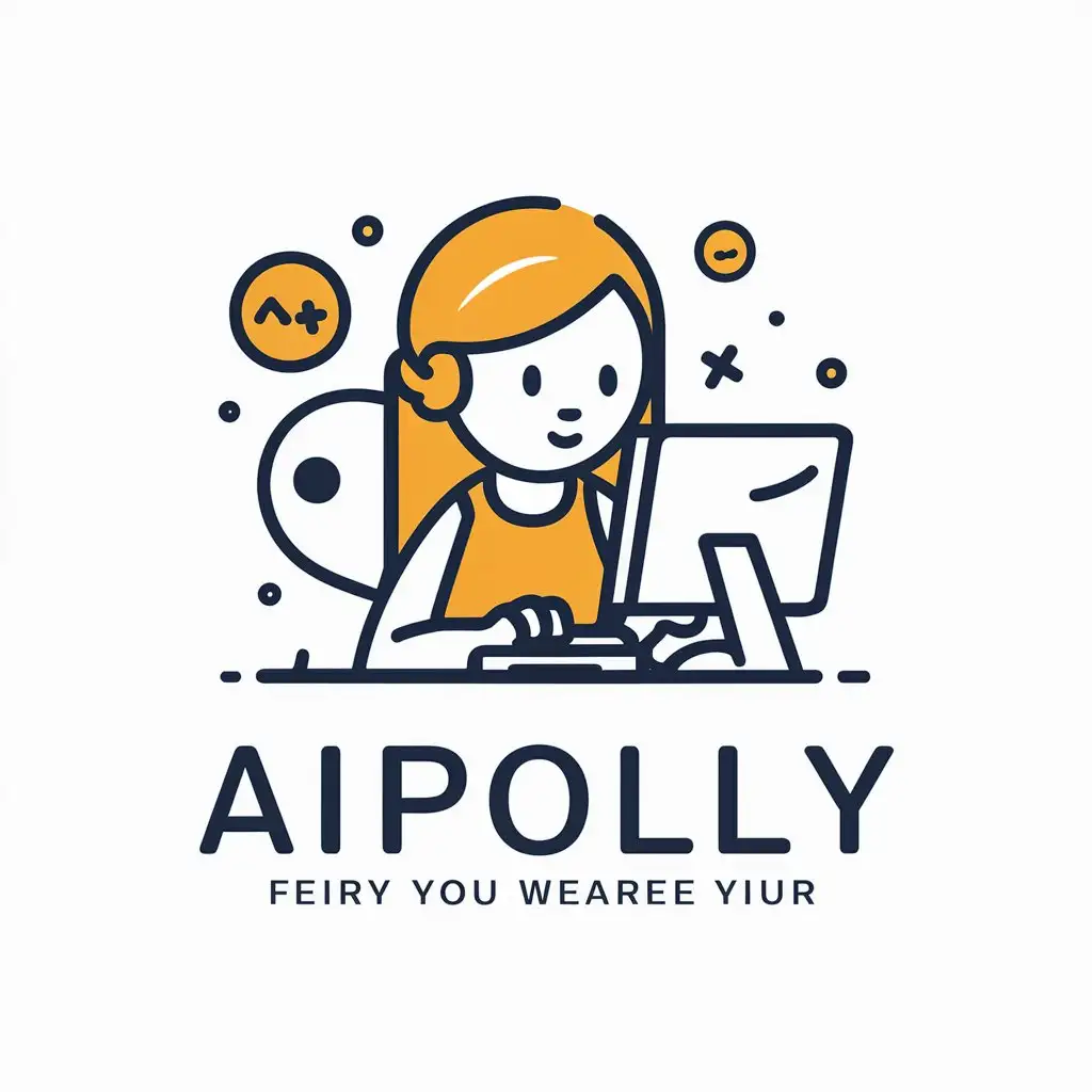 a vector logo design,with the text "AIPOLLY", main symbol:Girl at computer,complex,be used in Design industry,clear background