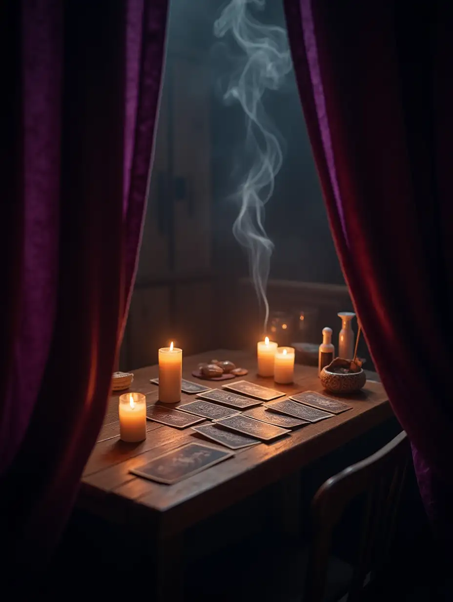 Candlelit-Tarot-Reading-with-Ancient-Cards-and-Mystical-Atmosphere