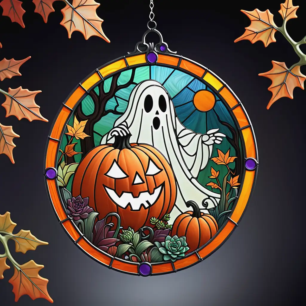 Stained Glass Halloween Pumpkin Suncatcher Ornament