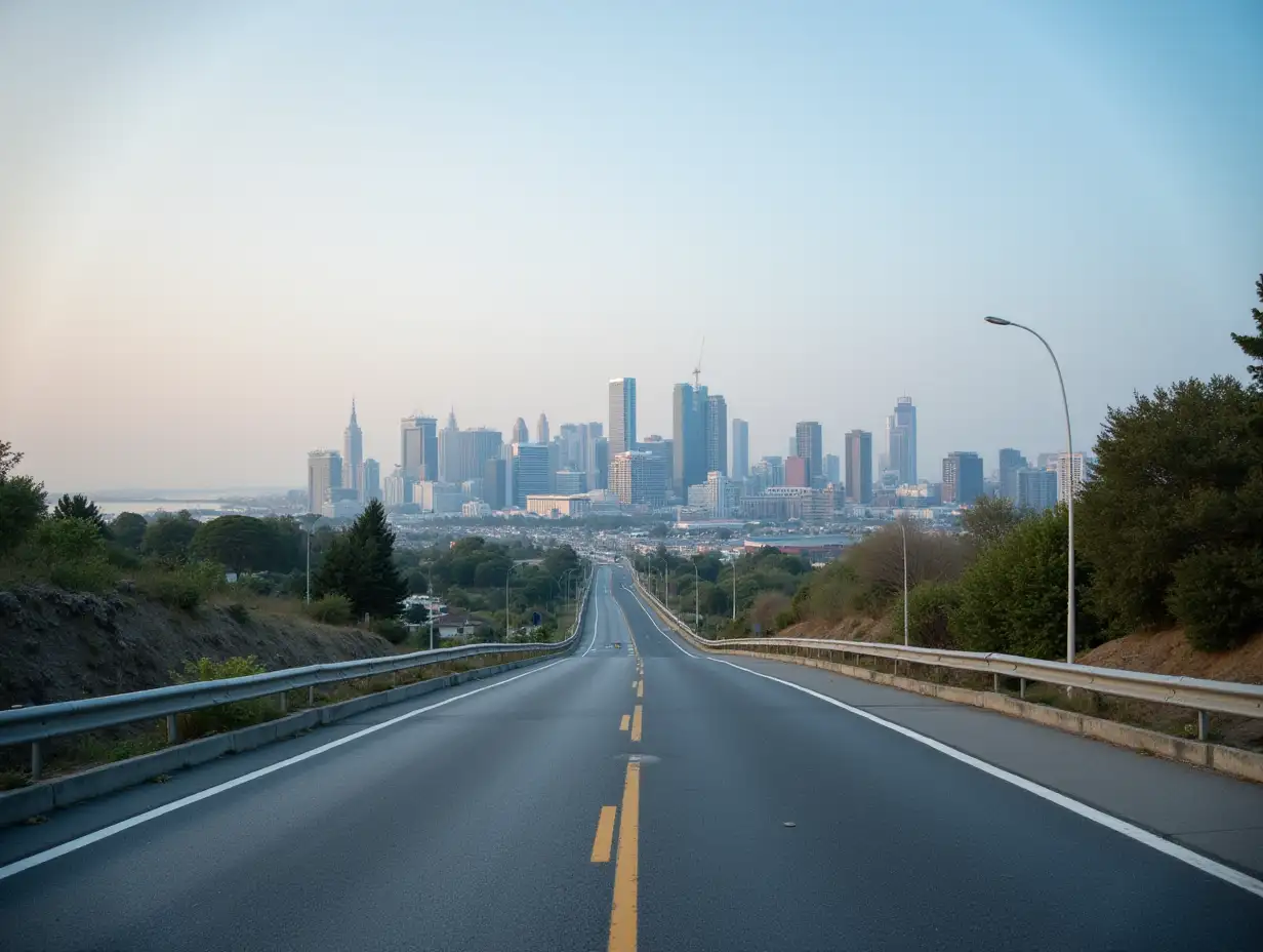 Road pavement and city skyline