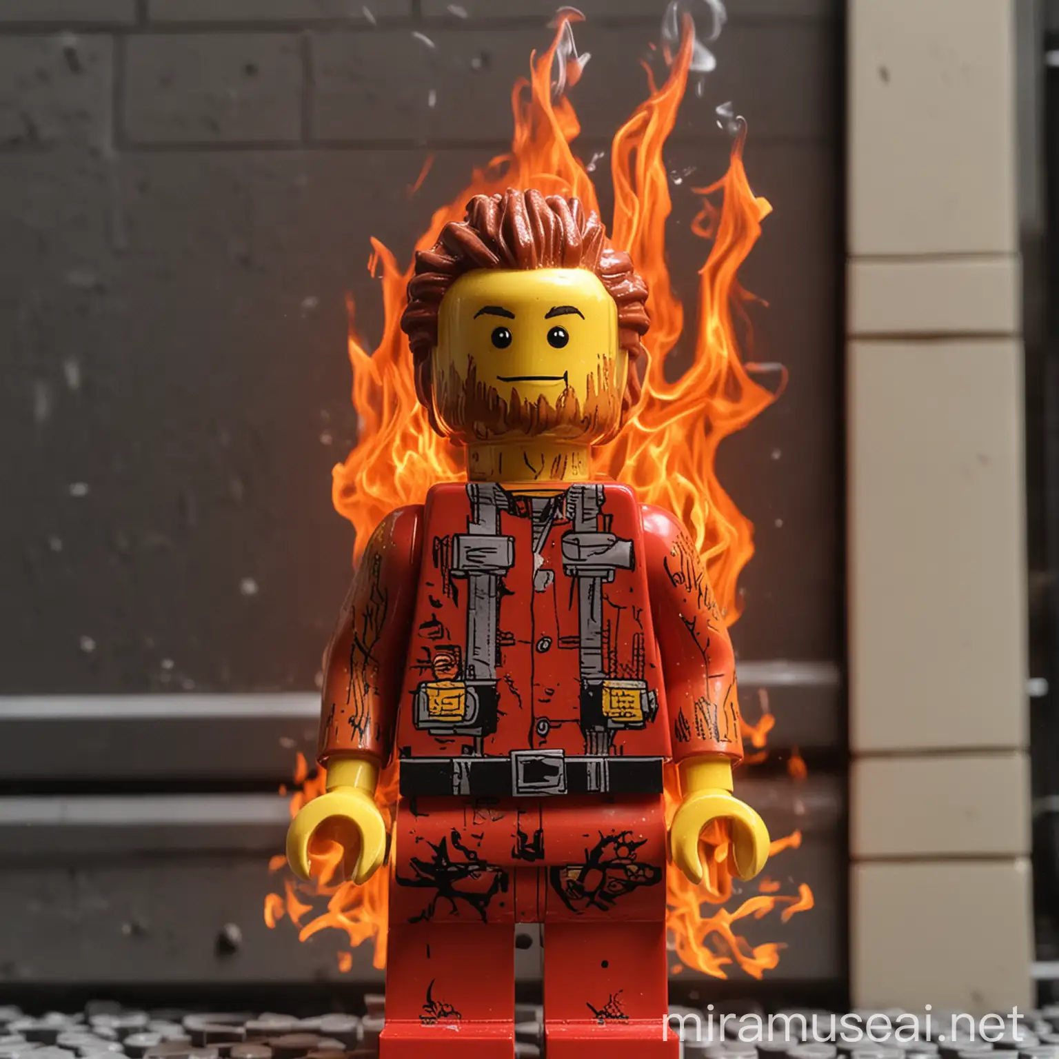 Lego Fire City HalfBody LEGO Figures in Fiery Urban Setting