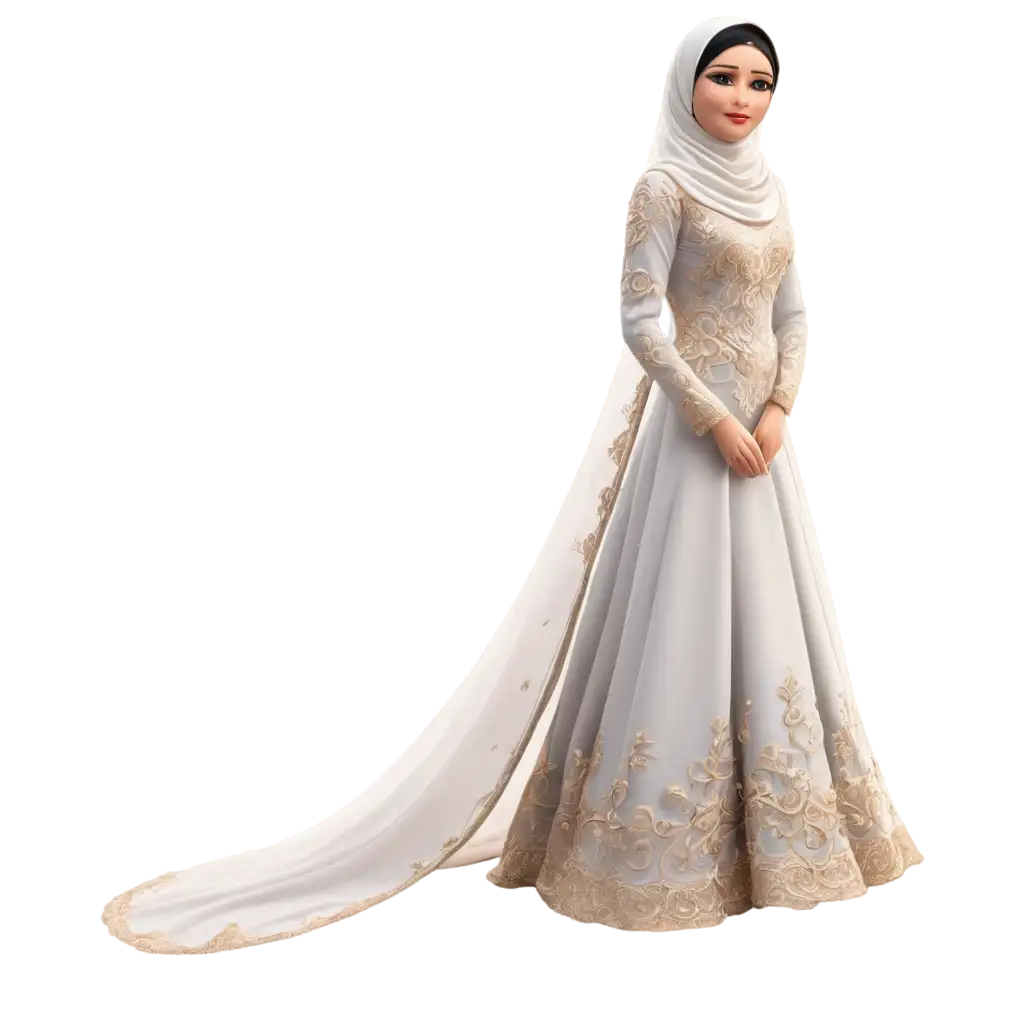 PNG-Cartoon-Image-of-Traditional-Muslim-Bride-in-Extra-Side-Pose-Dress