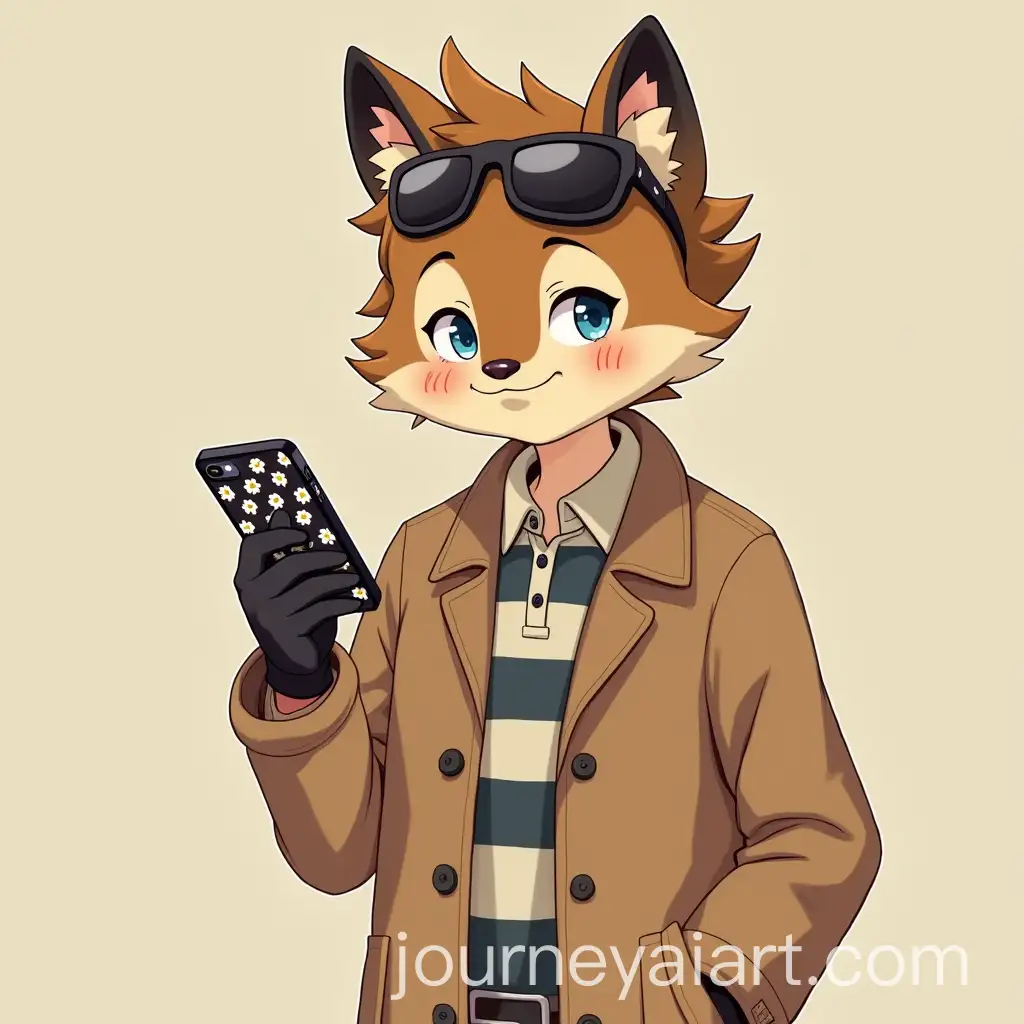 AI-Art-Prompt-ExpansionCute-Genderless-Millennial-Character-with-Striped-Polo-Sunglasses-and-Phone-with-Daisies-Pattern