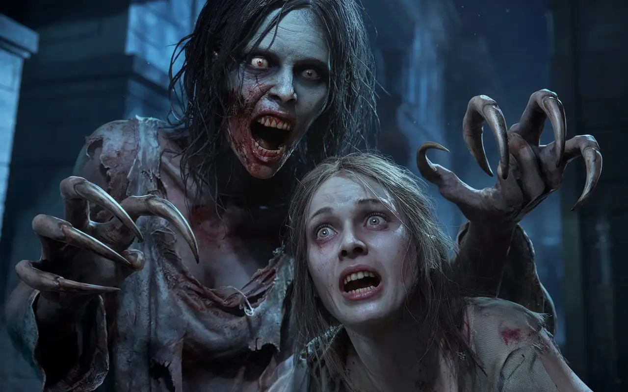 Terrifying-Zombie-Woman-in-Dark-Creepy-Night-Scene