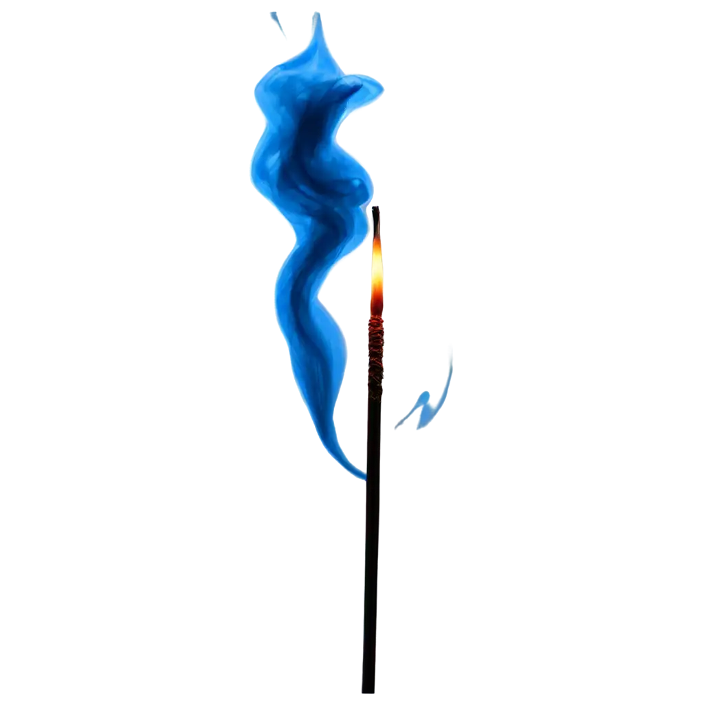 Mesmerizing-CloseUp-of-a-Burning-Incense-Stick-with-Blue-Smoke-Patterns-PNG-Image-for-Ethereal-Visuals