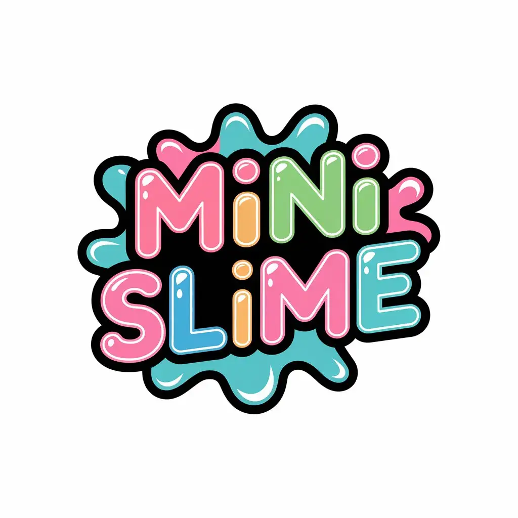 LOGO Design for MINI SLIME Adorable Colourful Neon Kawaii Logo with Fun Text and Slime Splat Theme