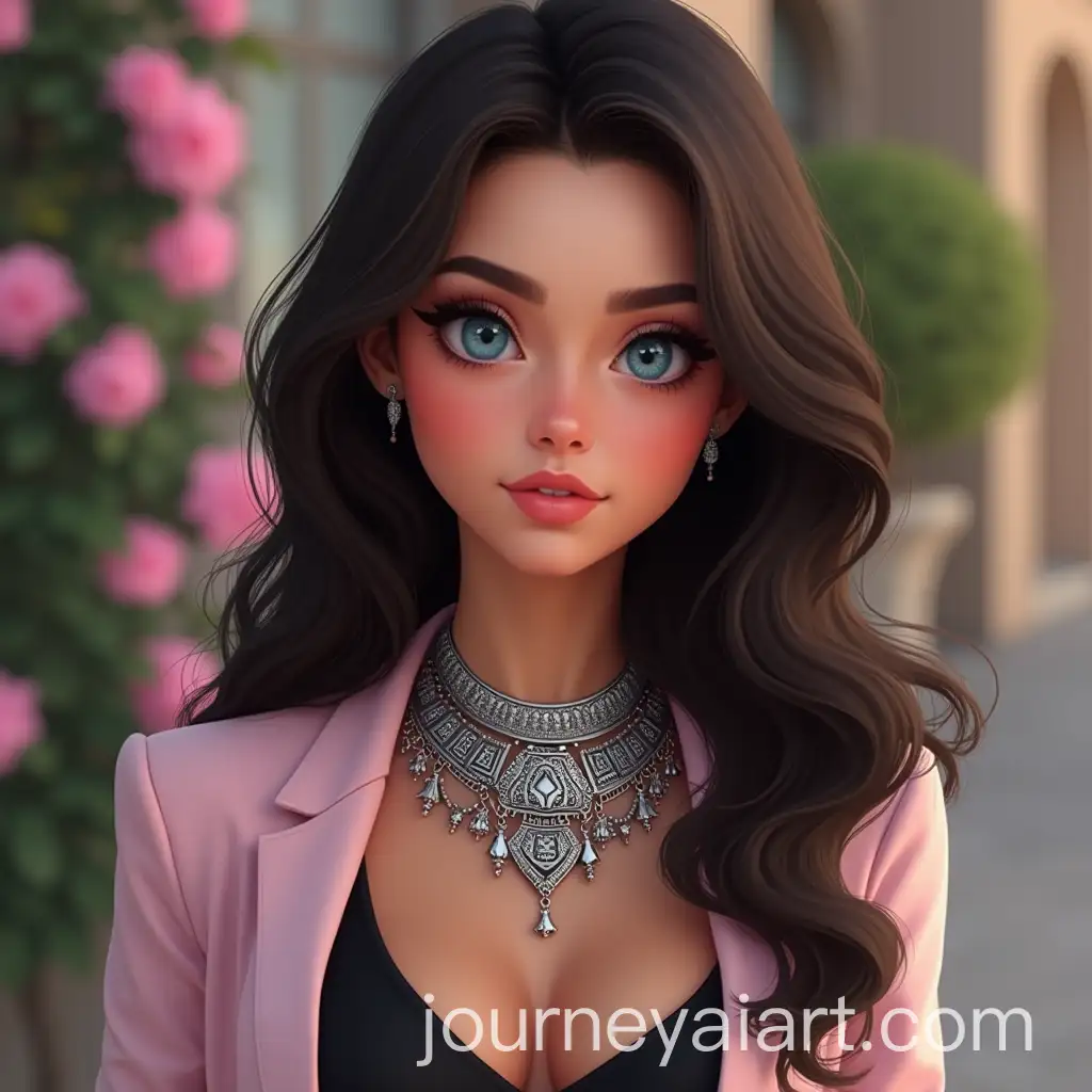 Confident-Young-Woman-with-Blue-Eyes-and-Tribal-Necklace-in-Stylish-Blazer