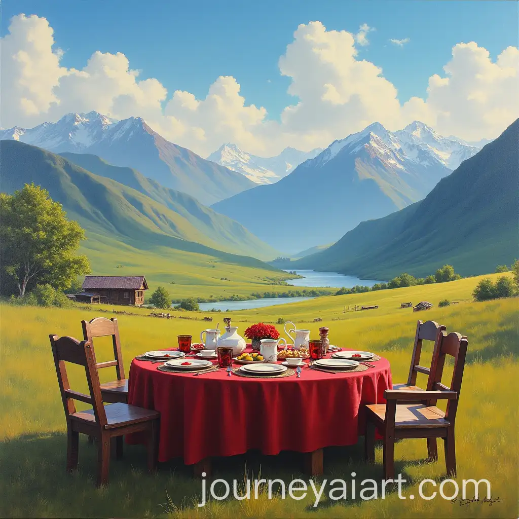 Mongolian-Traditional-Breakfast-Table-in-Serene-Countryside-with-Stunning-Mountains