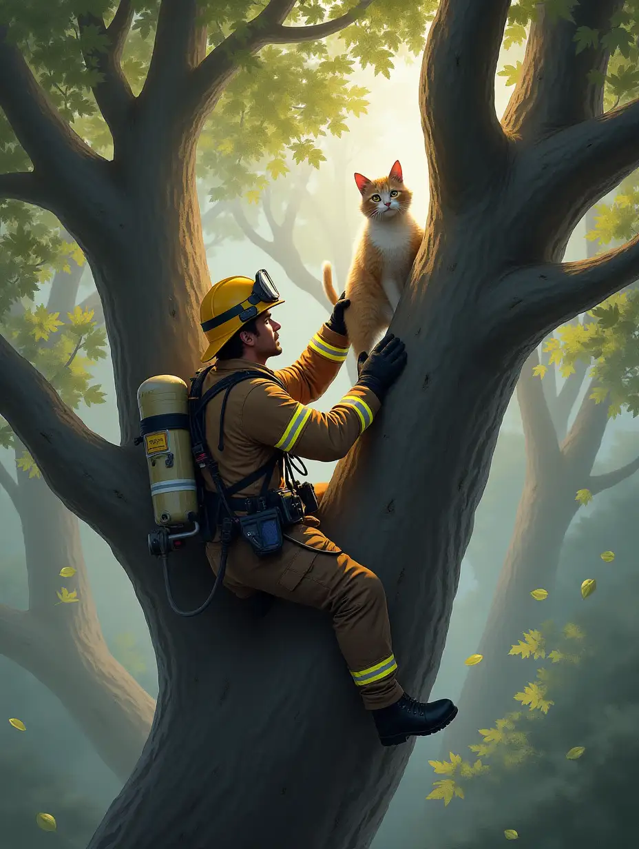 Fireman-Rescues-Cat-from-Tall-Tree