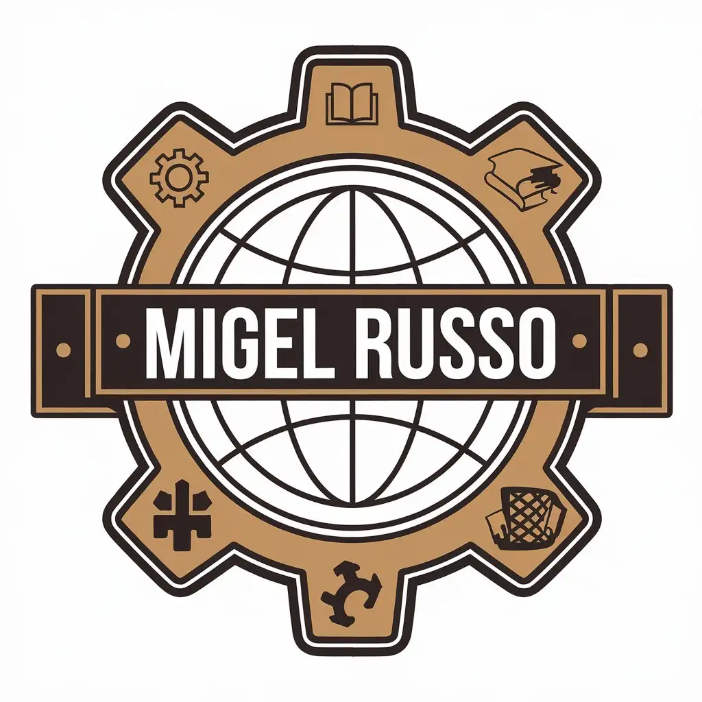 LOGO-Design-for-Migel-Russo-Gear-Book-and-Internet-Symbols-with-a-Clear-Background