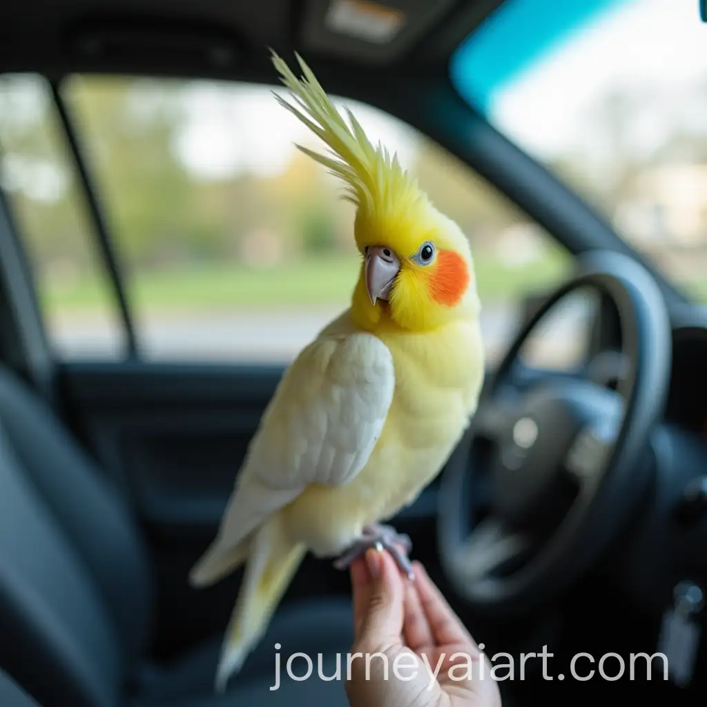 Cockatiel-Perched-Inside-a-Car