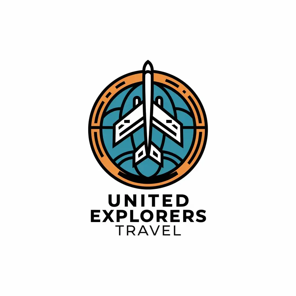 LOGO Design for United Explorers Travel Airplane Symbol with Modern TravelThemed Design