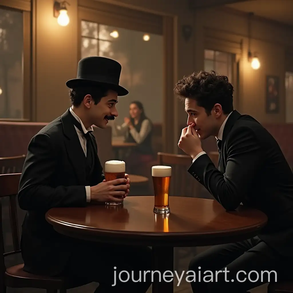 Charlie-Chaplin-Drinking-Beer-with-Crying-Friend-in-Bar