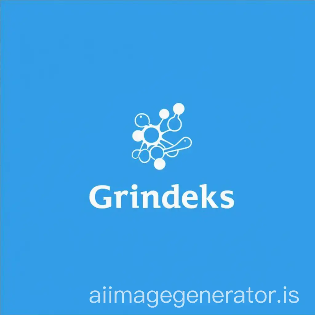 Create a logo for the international pharmaceutical company Grindeks. The logo should look modern, professional and reflect the medical and pharmaceutical field.nnDetails:nnColor scheme: blue and white (associated with medicine, reliability and innovations).nElements: stylized molecules, droplets, a medical cross or abstract forms symbolizing science and medicine.nFont: clean, sans-serif, strict, but modern.nLogo signature:nMain variant: GrindeksnAlternative variant: Pharmaceutical Innovations or Innovative Healthcare Solutions