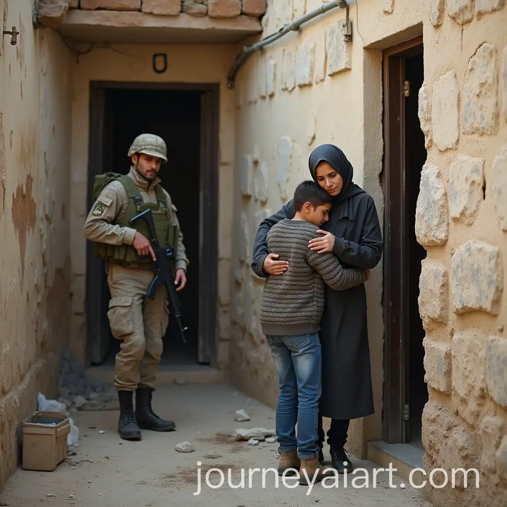 Soldier-Arresting-Young-Man-and-Palestinian-Student-Welcoming-Mother-with-Fear