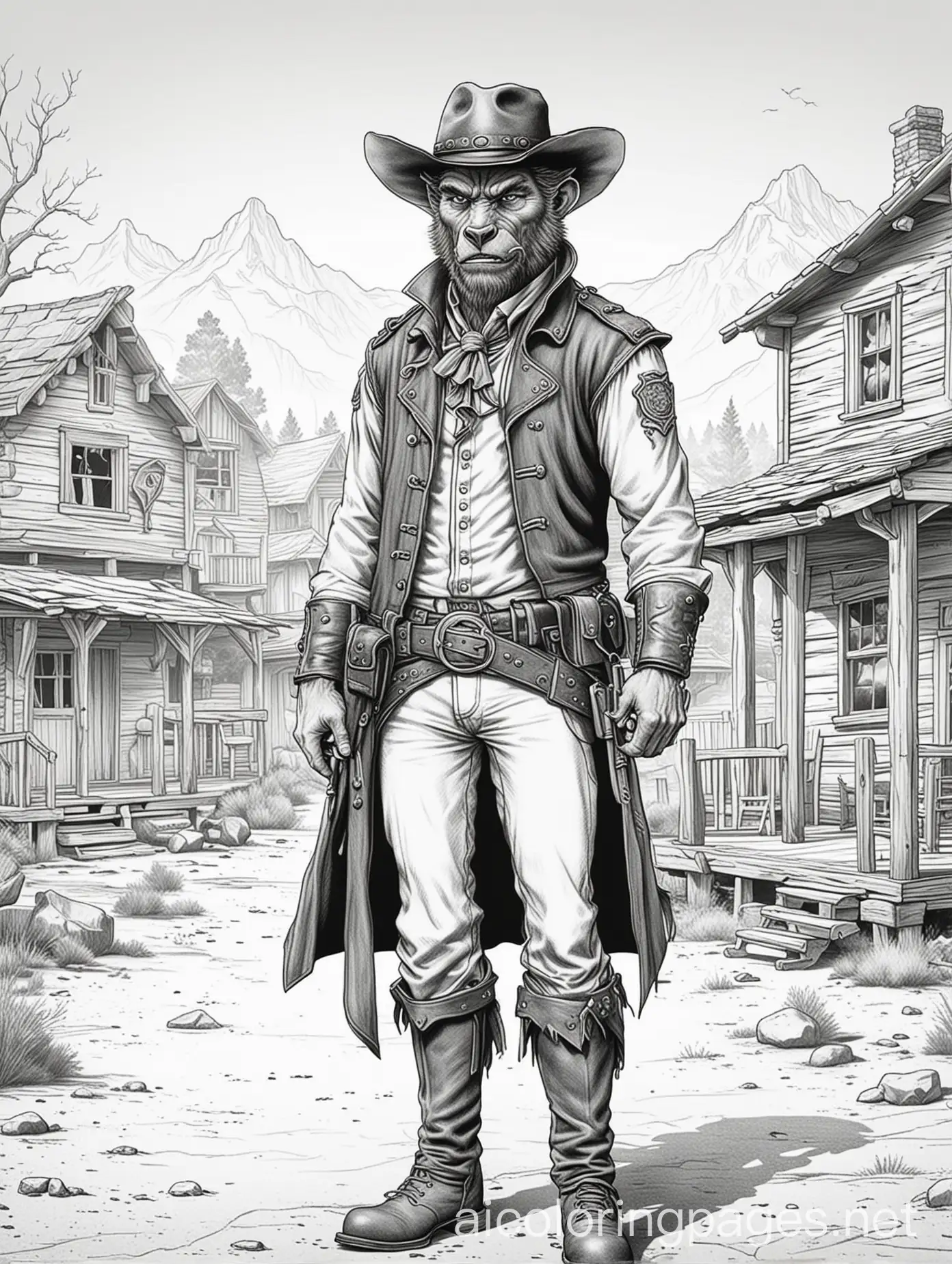 Werewolf-Sheriff-in-Wild-West-Town-Coloring-Page