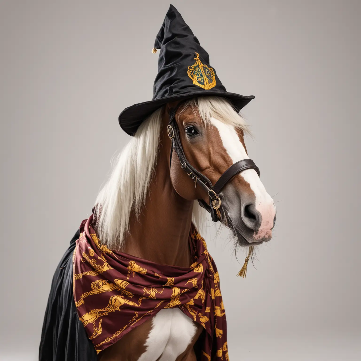 Harry Potter Themed Horse with Wizard Hat on White Background