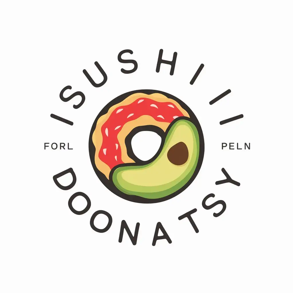 a vector logo design,with the text "Sushidonatsy", main symbol:Donut covered in forelli and avocado,Moderate,be used in Restaurant industry,clear background