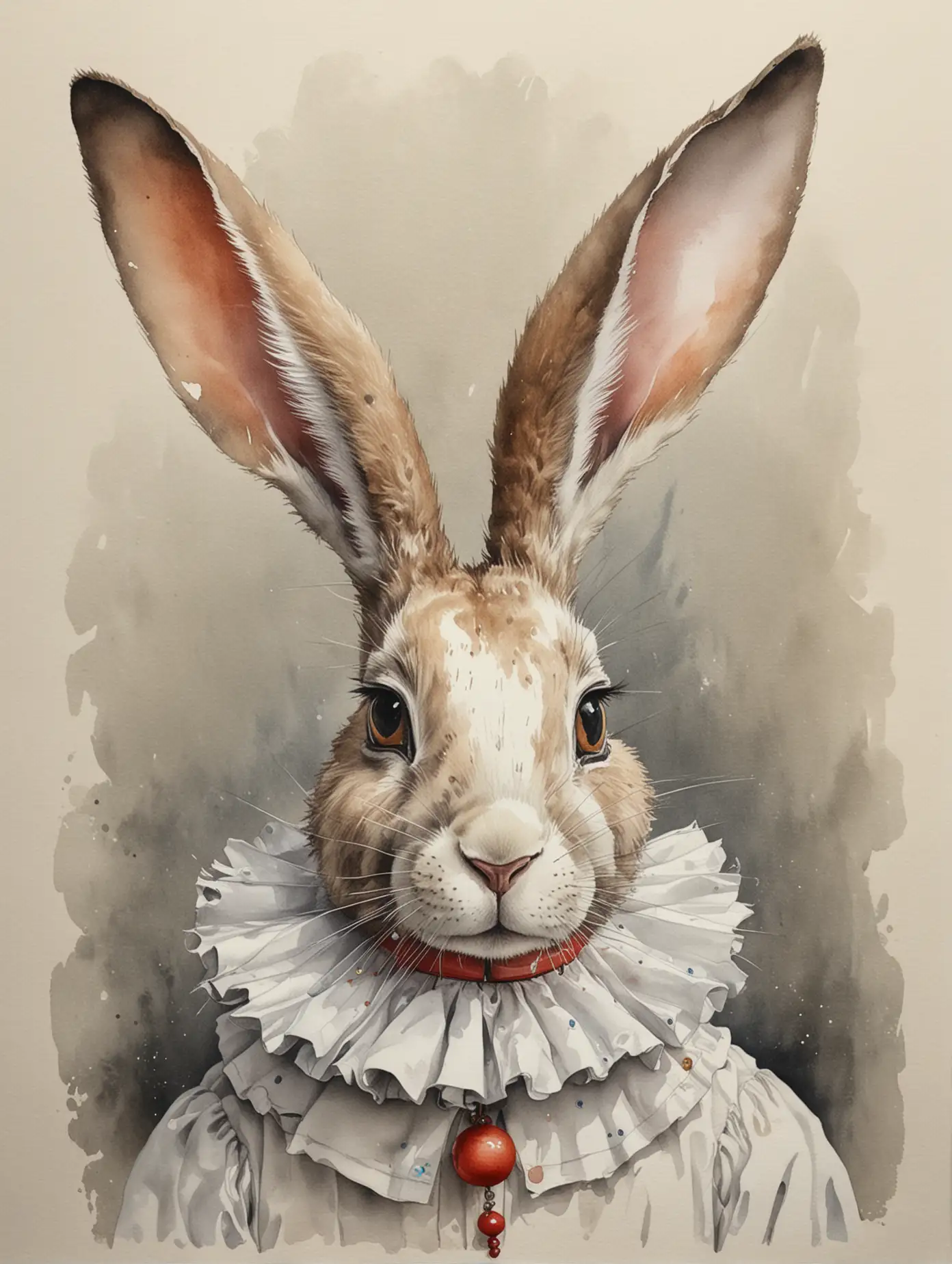 Hare-Wearing-a-Pierrot-Collar-in-Detailed-Watercolor-Drawing