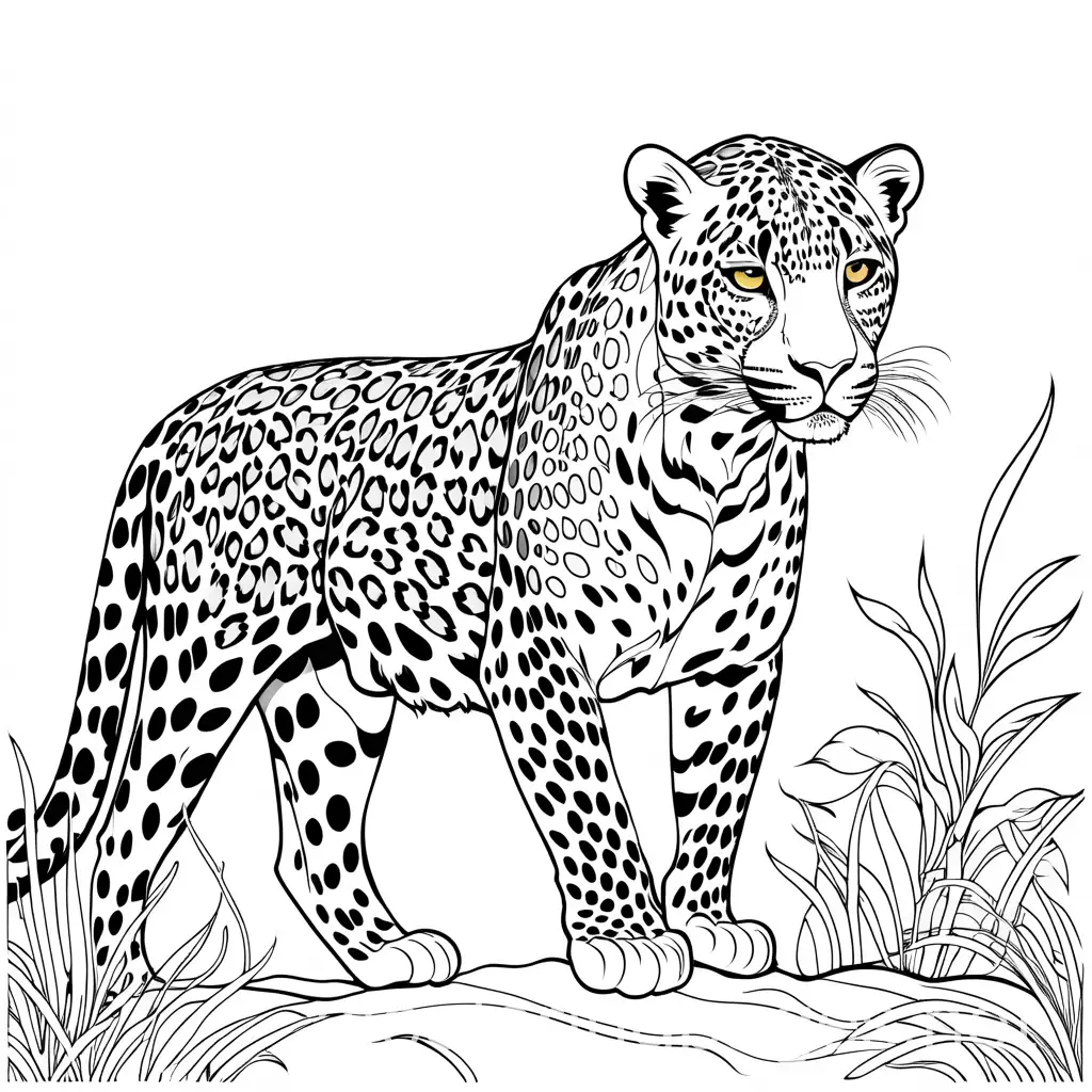 Leopard-Coloring-Page-Black-and-White-Line-Art-on-White-Background