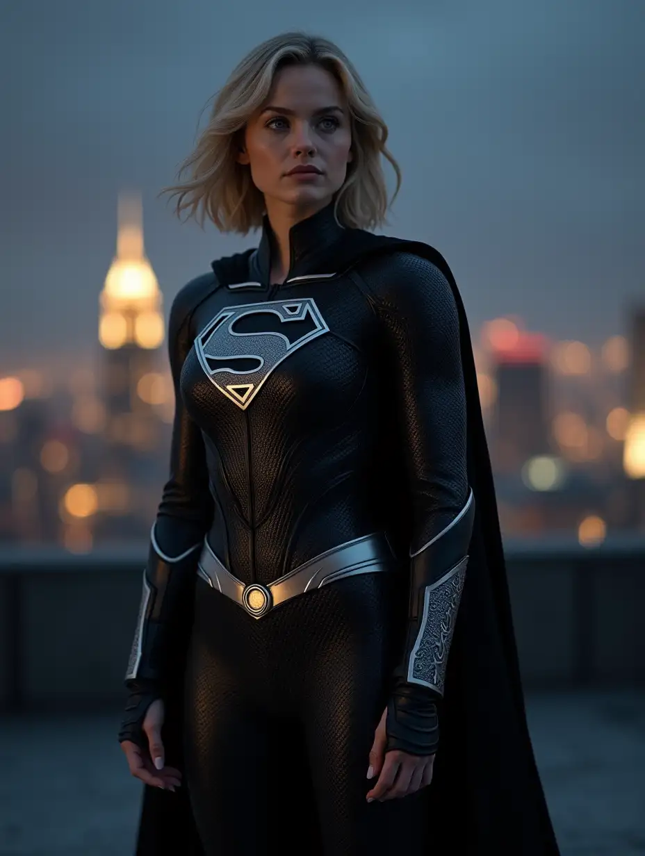 Milly-Alcock-as-Supergirl-on-Metropolis-Rooftop-at-Night-in-Sleek-Dark-Combat-Suit