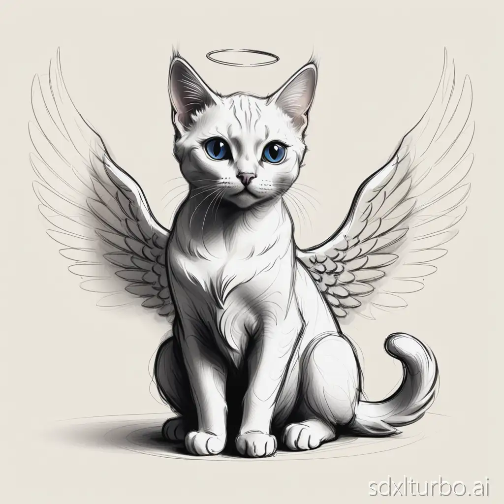 design sketch of a cat with angel wings