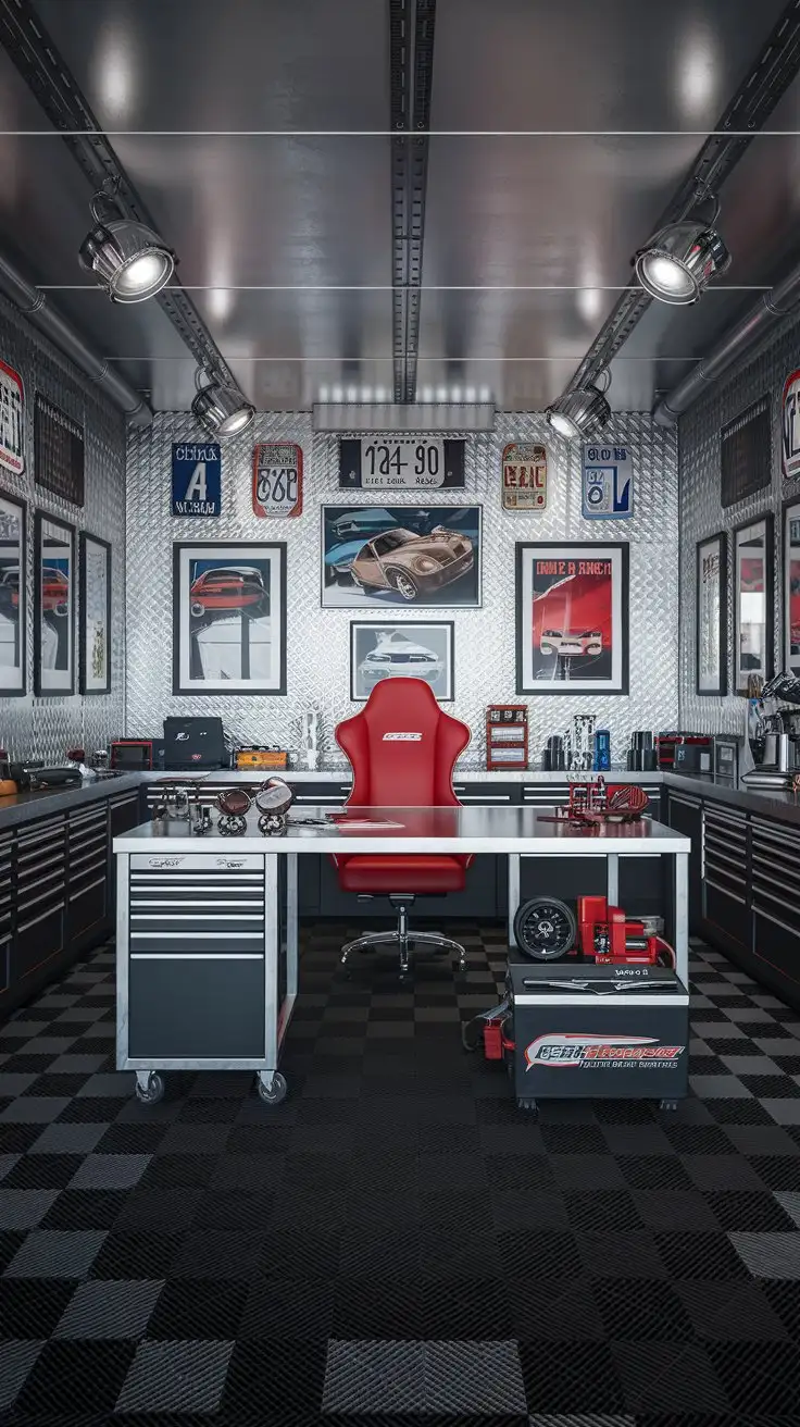 Modern-Masculine-Automotive-Enthusiast-Garage-Office-with-Racing-Accents