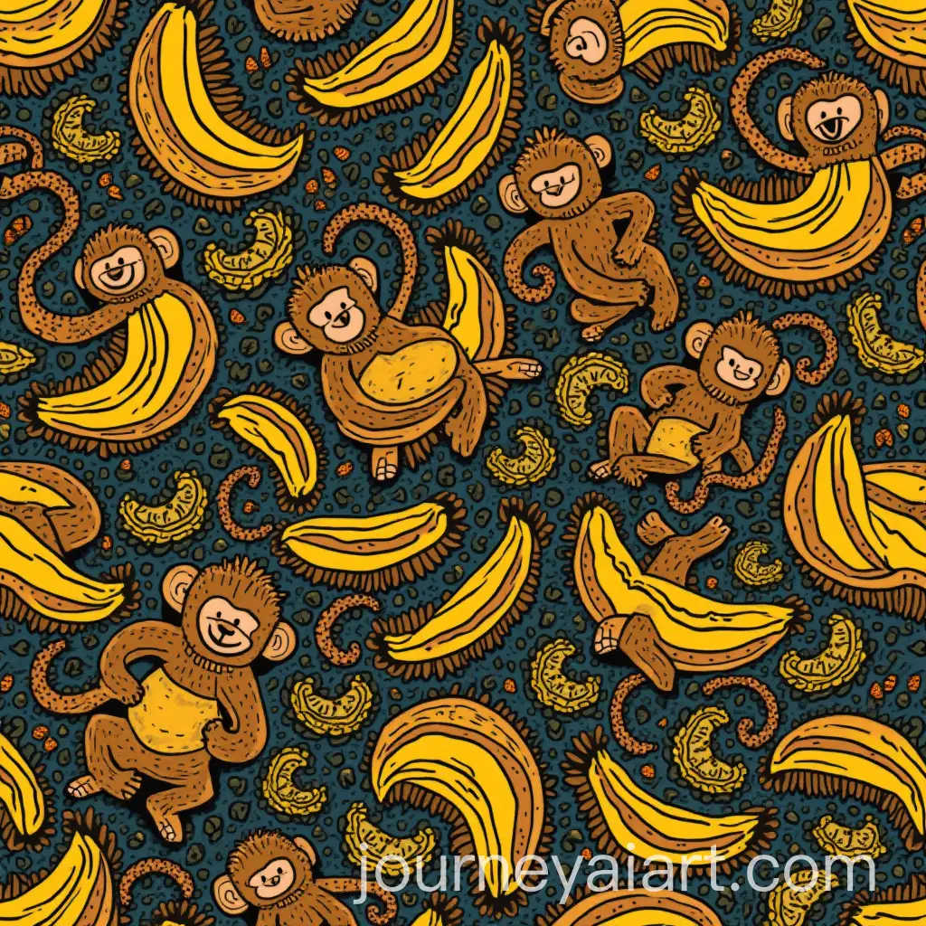 Batik-Motif-Monkey-and-Banana-Illustration-with-Vibrant-Patterns