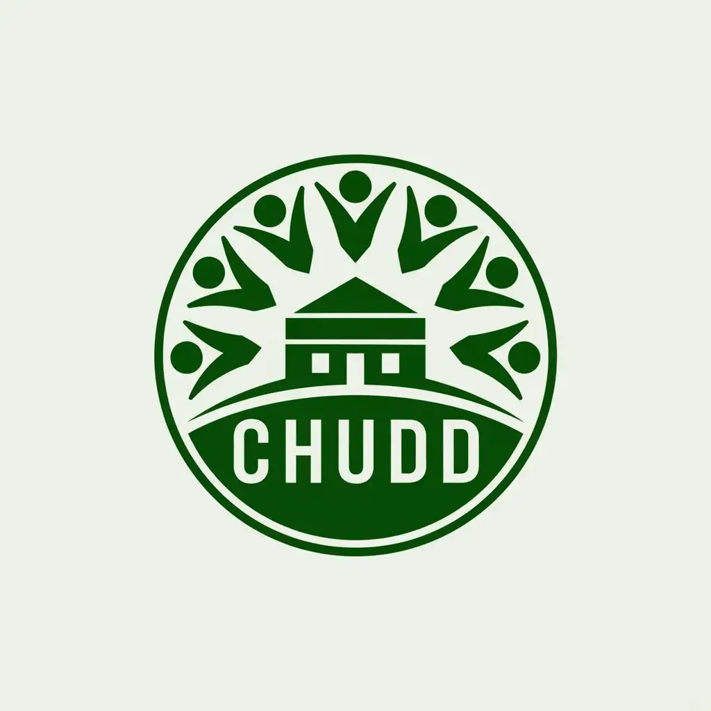 LOGO Design for CHUDD Green Circular Symbol with Building and People for Real Estate Industry