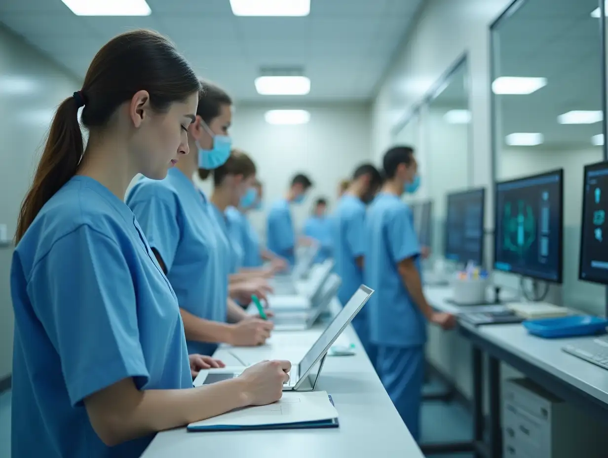 Nurse-Assisting-Patients-in-Radiology-Registration-Room-with-Long-Waiting-Line