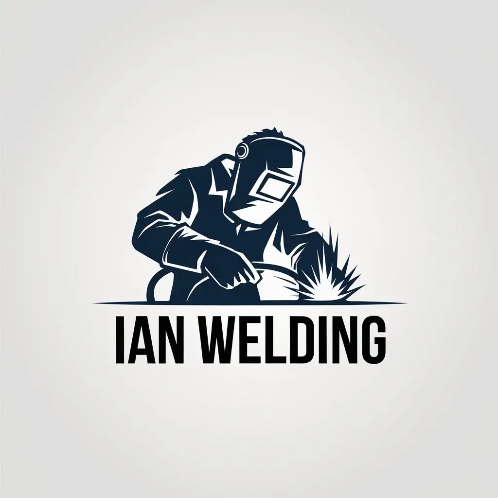 a vector logo design,with the text "ian welding", main symbol:welding man working hard,Minimalistic,clear background