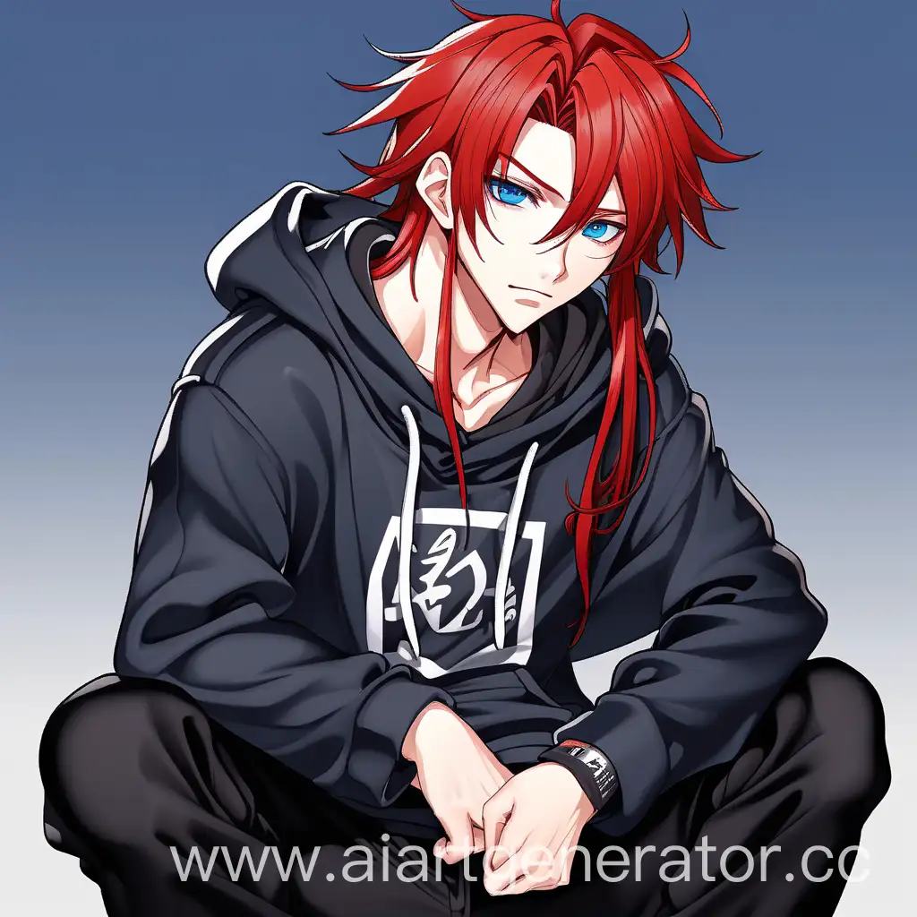 Cute-Anime-Boy-in-Stylish-Red-Hoodie-and-Black-Pants