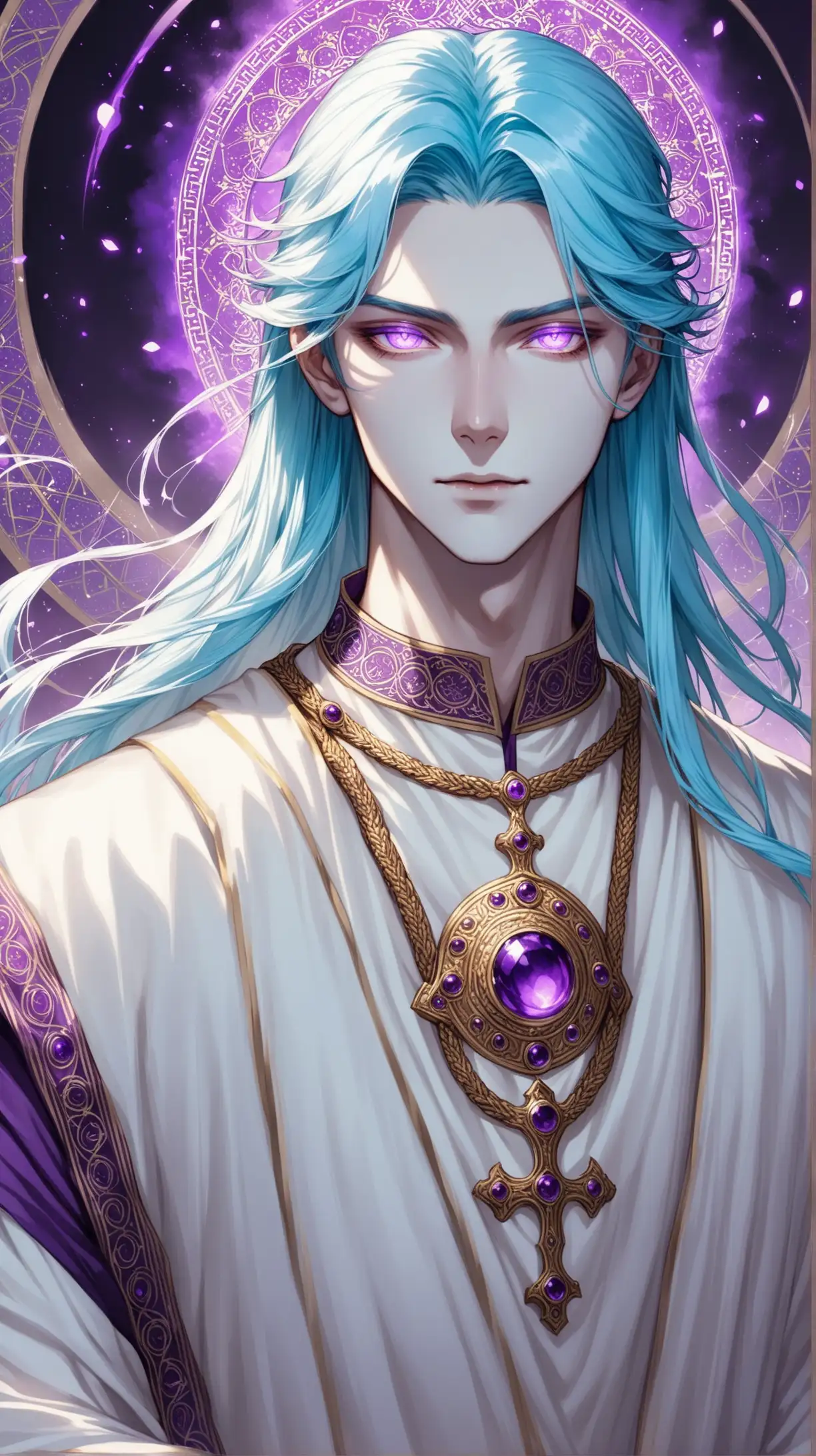 Ghostly Byzantine Man with Pale Blue Hair and Amethyst Eyes