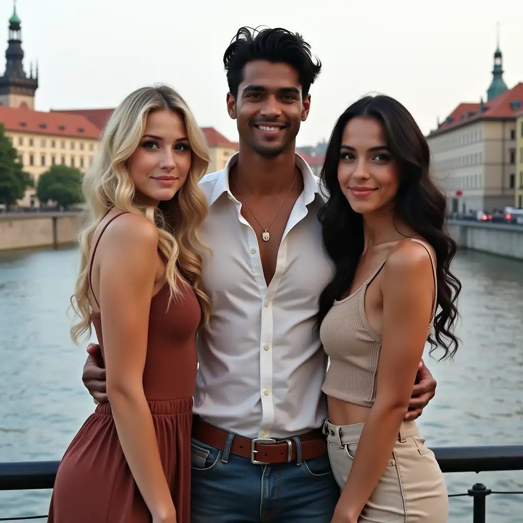 Indian-Boy-and-Polish-Girls-by-the-Vistula-River-in-Krakw-Poland