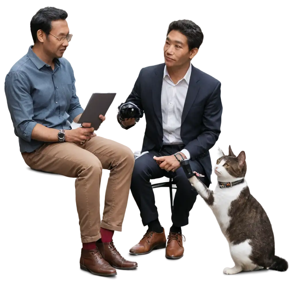 PNG-Image-of-a-Man-Interviewing-a-Cat-A-Creative-Digital-Artwork