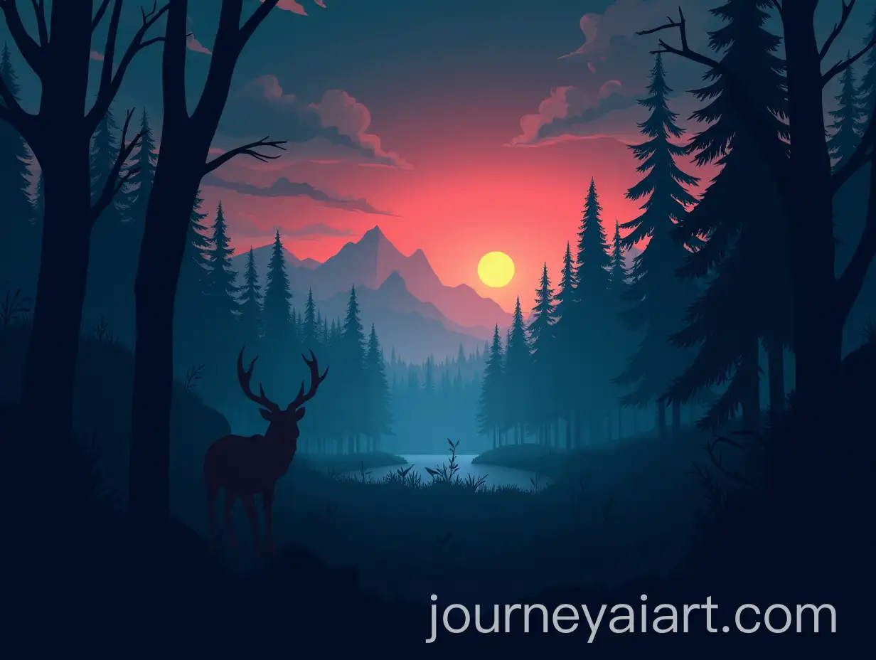 Forest-Landscape-at-Night-Inspired-by-Firewatch-Art